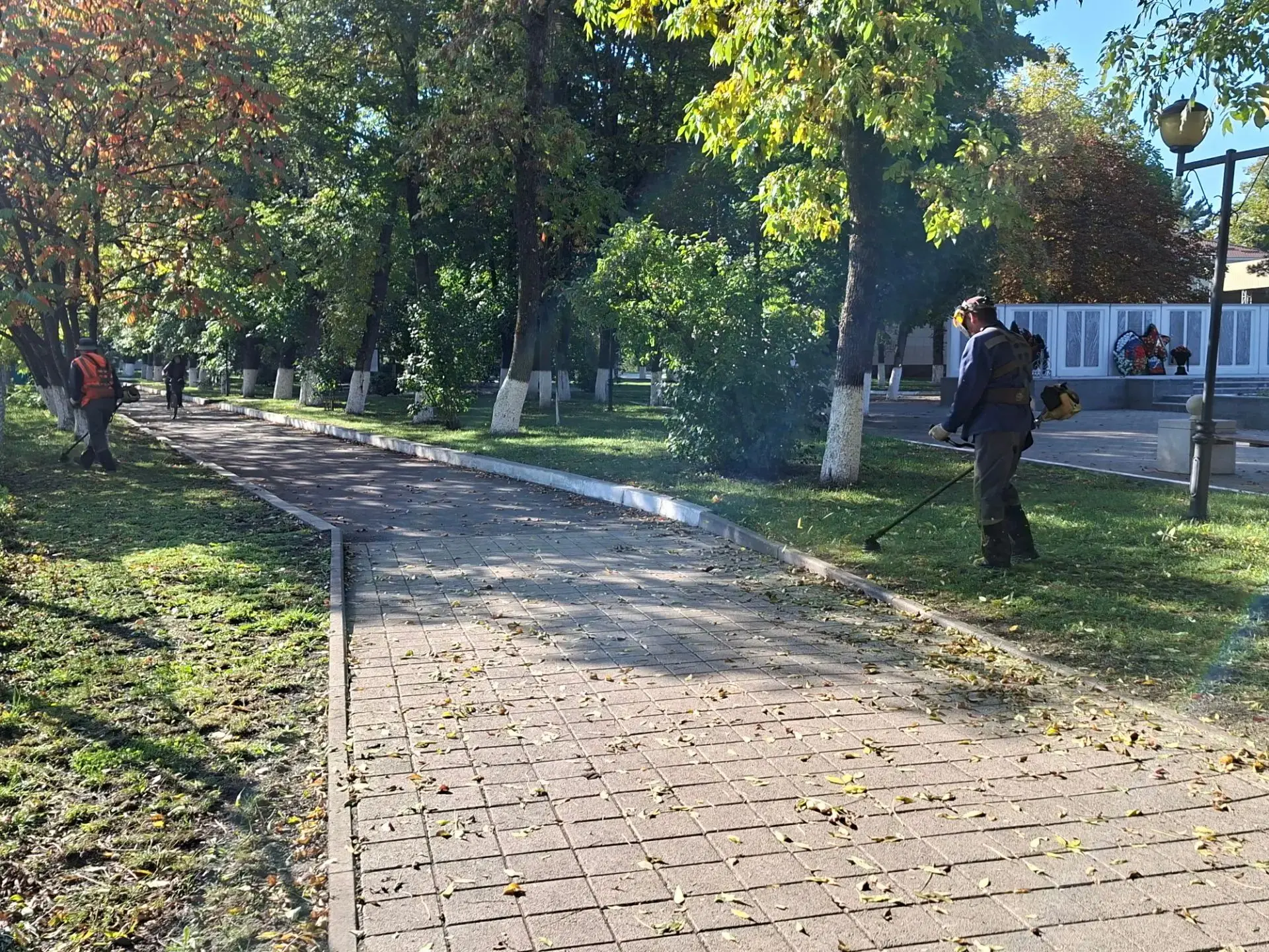 Покос газонов в парке Победы пгт Мостовского