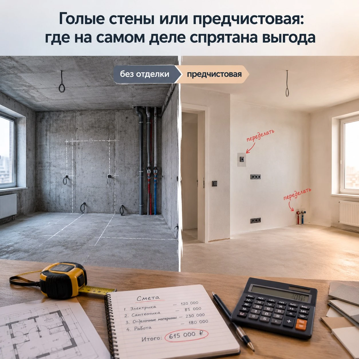 «Квартира без отделки или с предчистовой? Считаем, где выгода на самом деле» 🏠💰