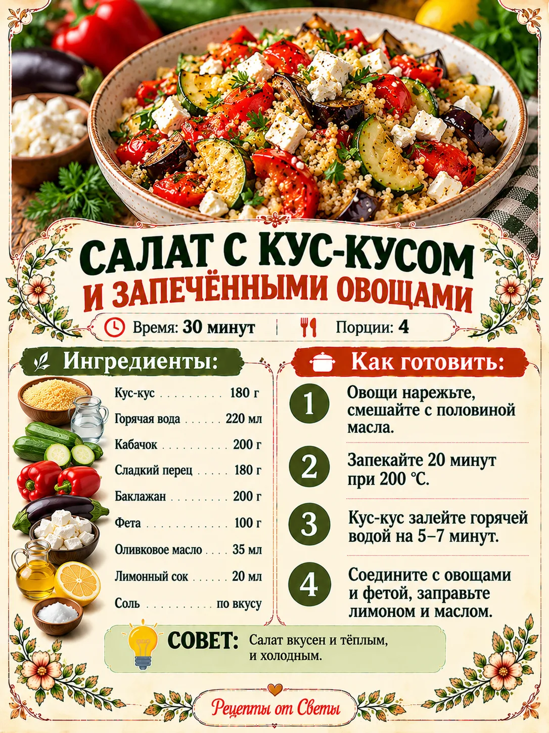 🥗 Салат с кус-кусом и запечёнными овощами