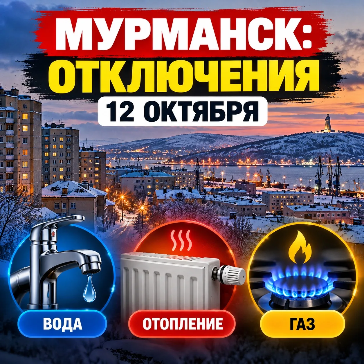 12 октября в Мурманске запланированы отключения коммунальных услуг: