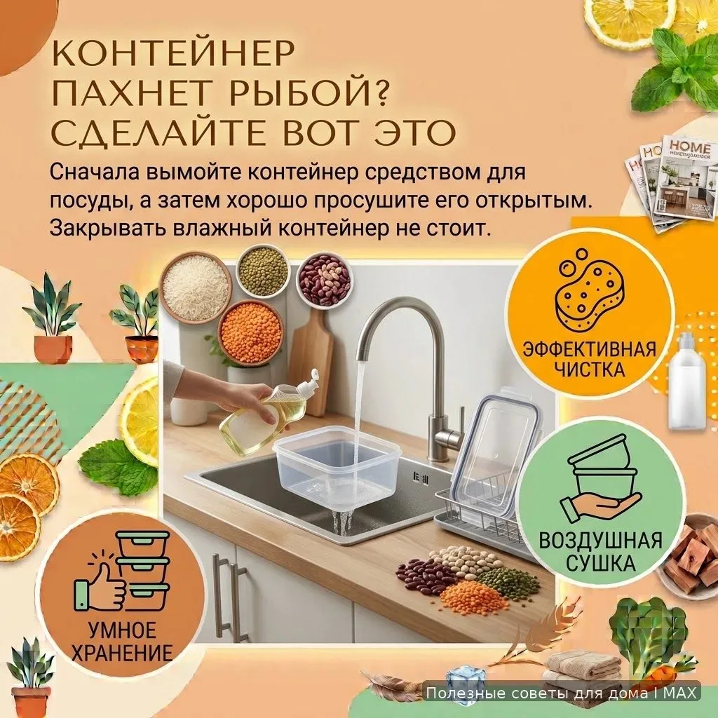 Контейнер пахнет рыбой? Сделайте вот это