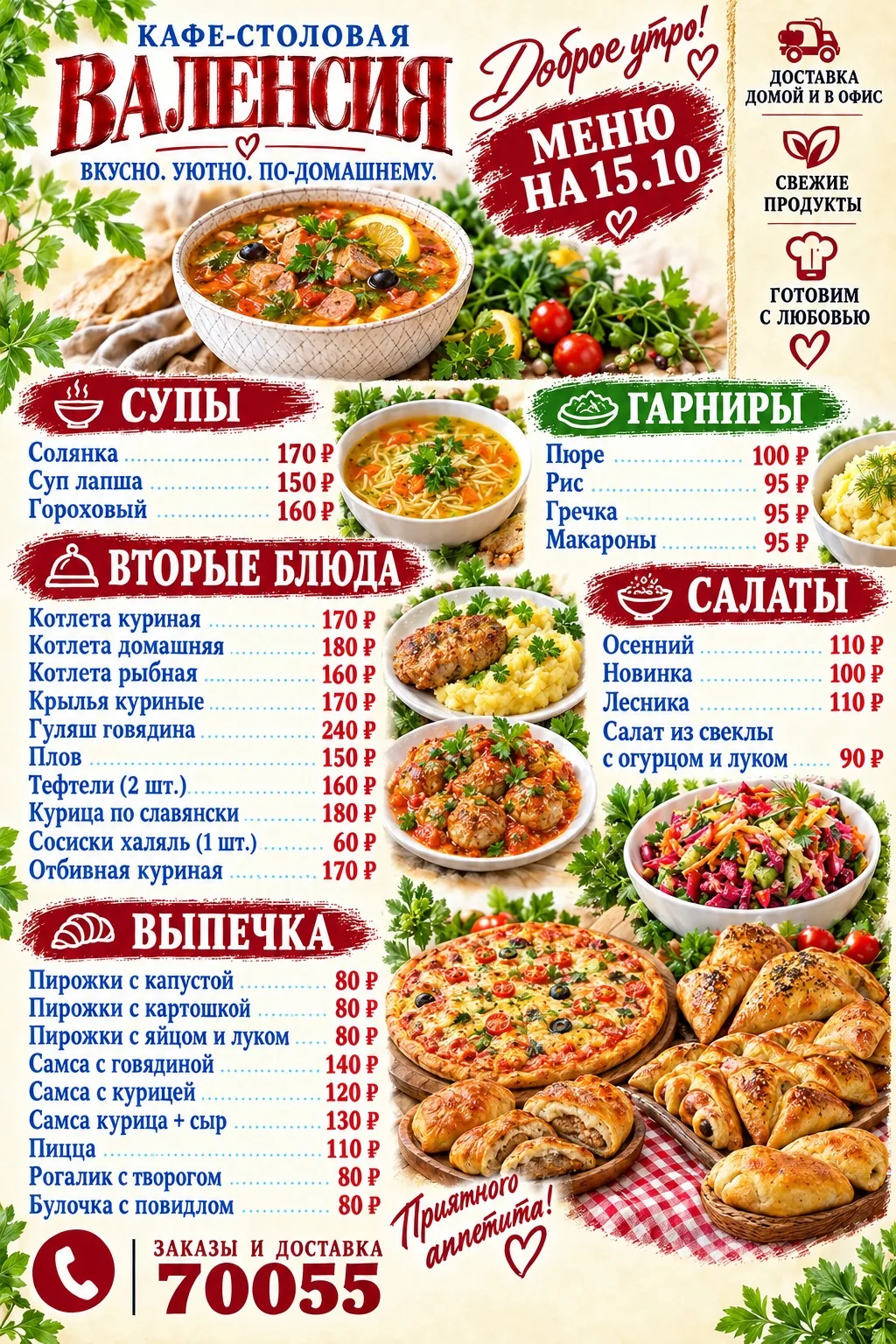 🌞❤️ Доброе утро! Кафе-столовая «Валенсия» приглашает вас за вкусными домашними блюдами!