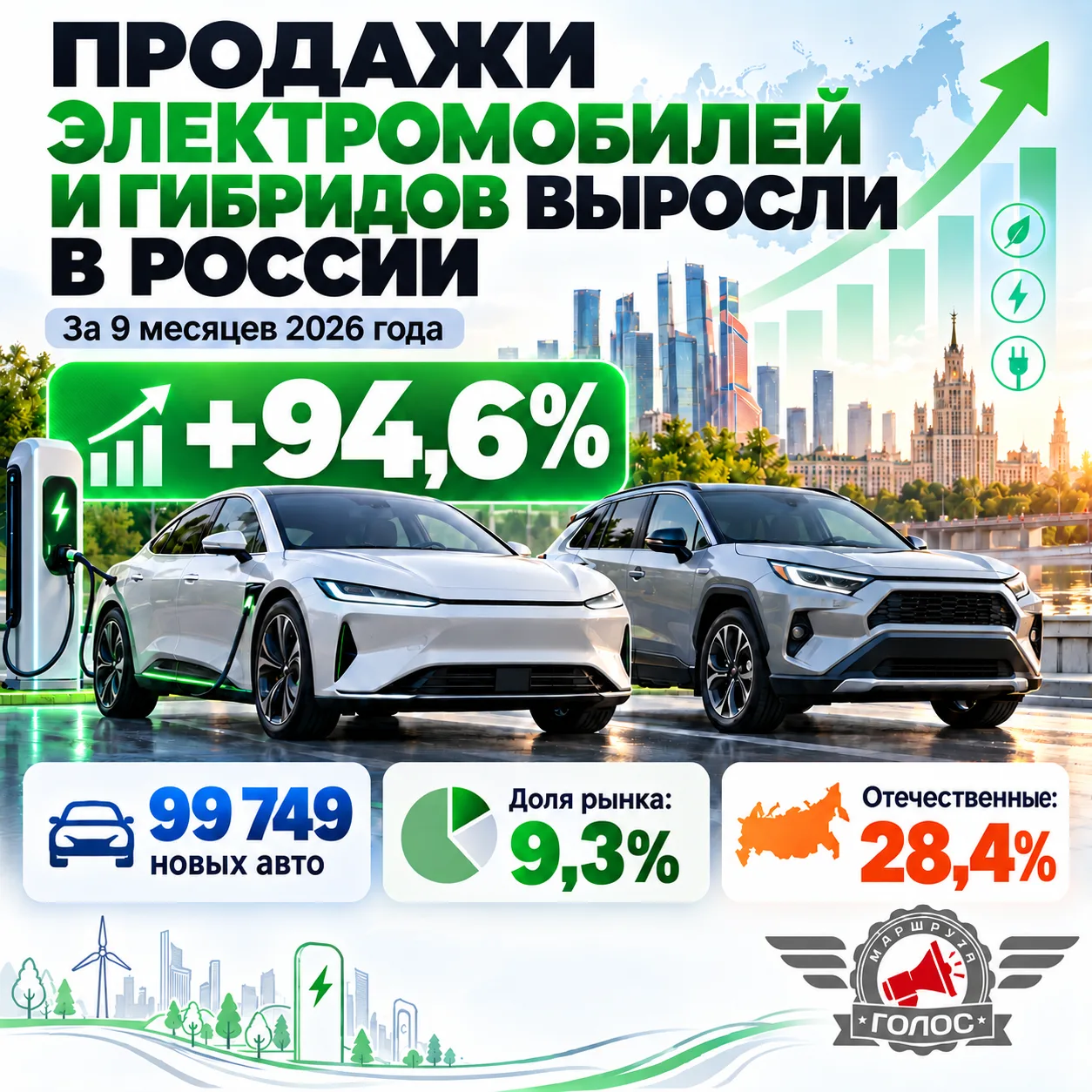 ⚡ Продажи электромобилей и гибридов в России выросли почти вдвое
