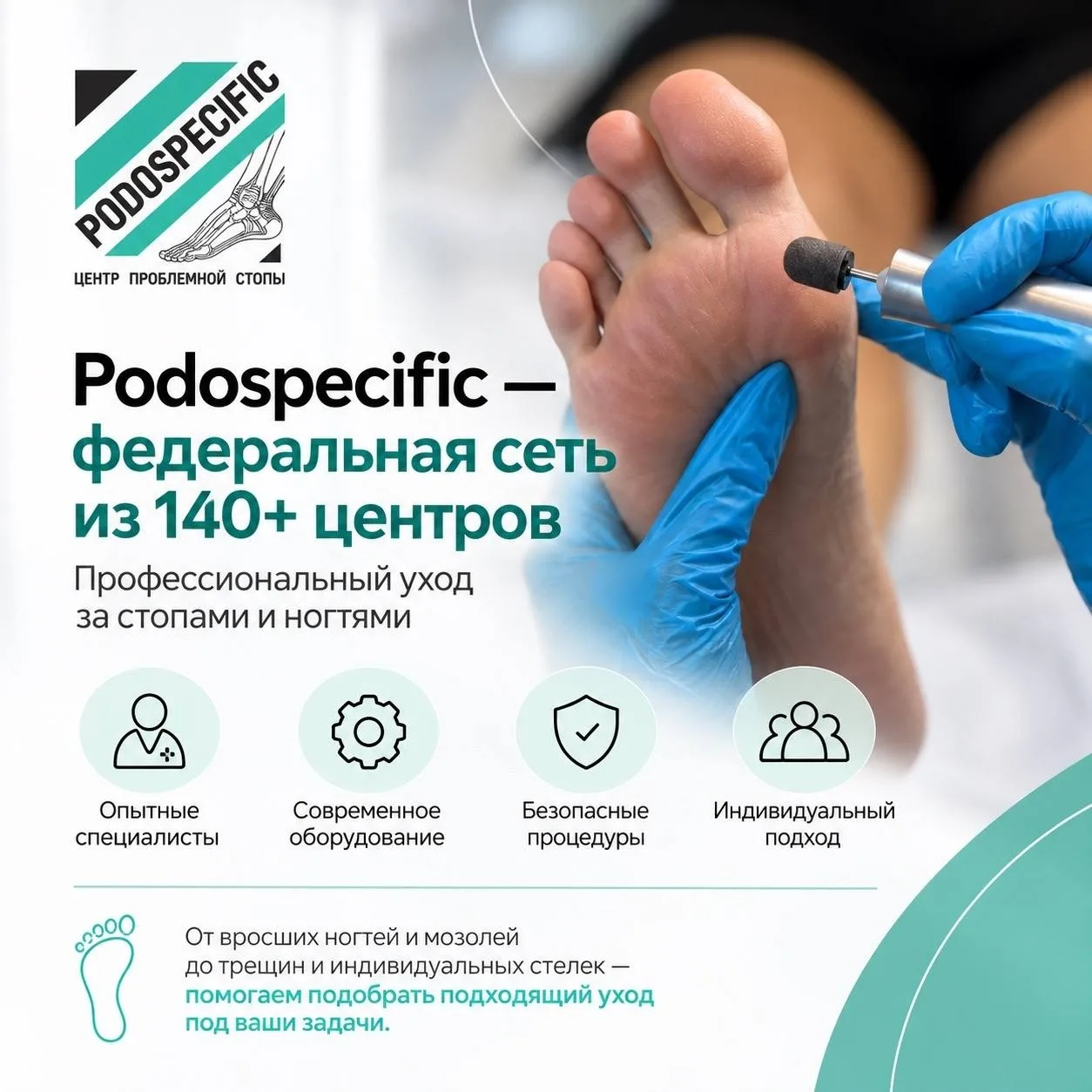 🙌Podospecific — федеральная сеть из 140+ центров, объединённых общим подходом к профес...