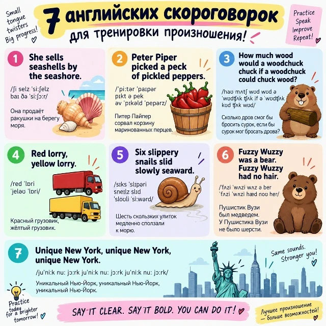🇬🇧 7 английских скороговорок для тренировки произношения! 🗣