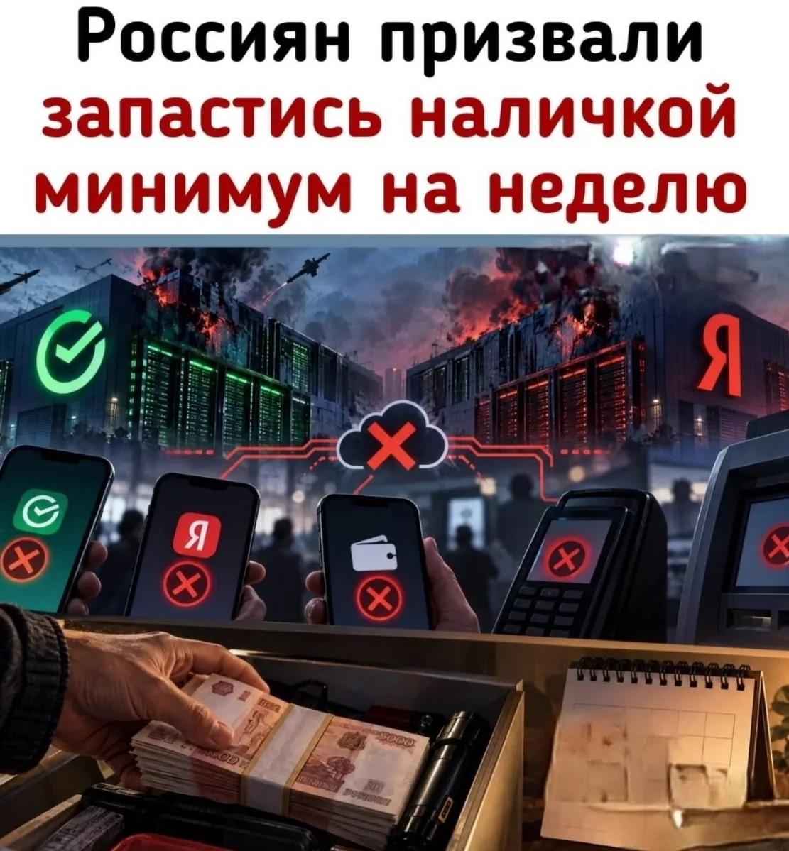 💰 Россиян призвали запастись наличкой минимум на неделю, а лучше на месяц после атак н...