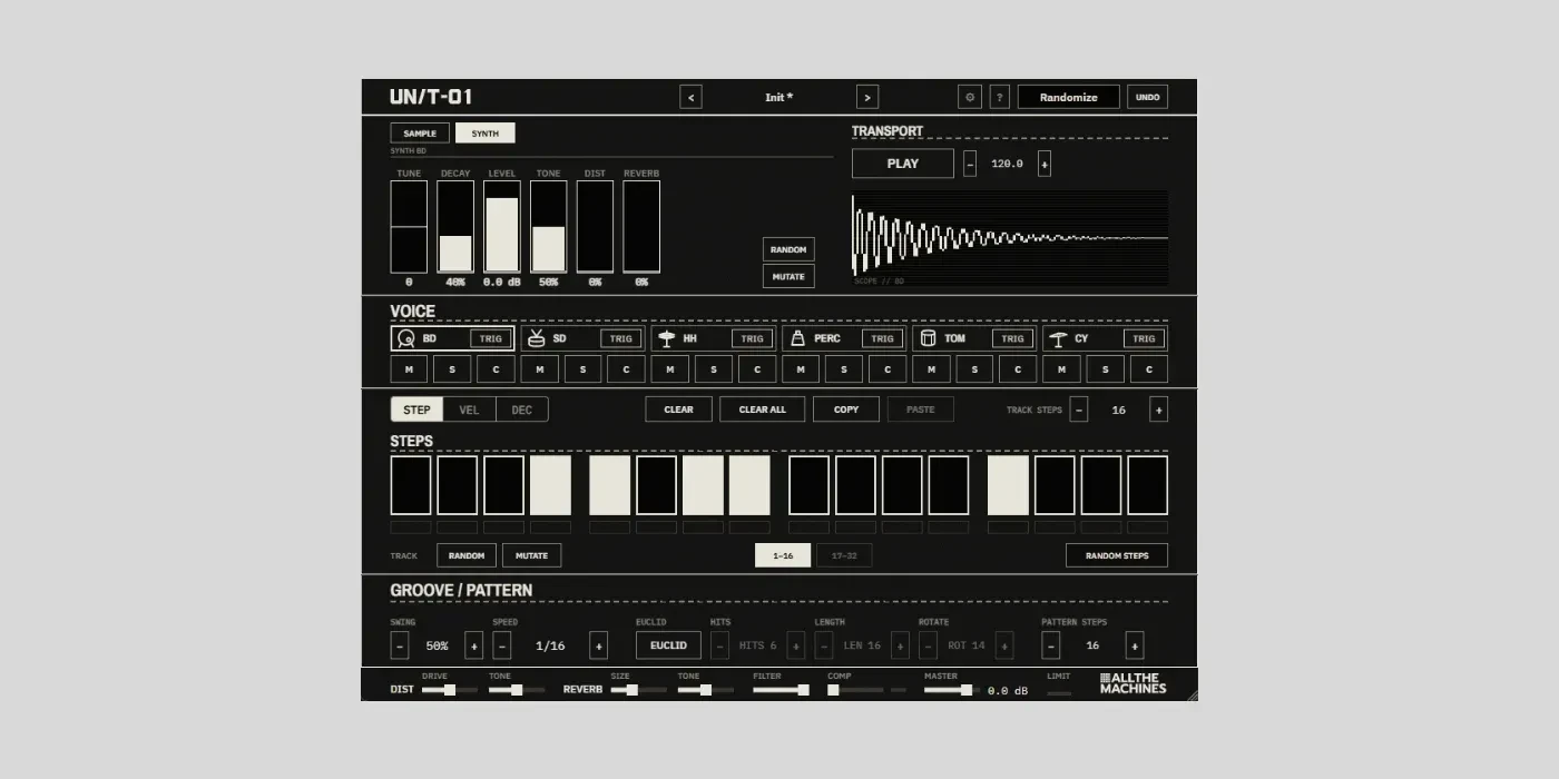 Компания All The Machines предлагает UN/T-01 — бесплатную драм-машину с синтезированным...