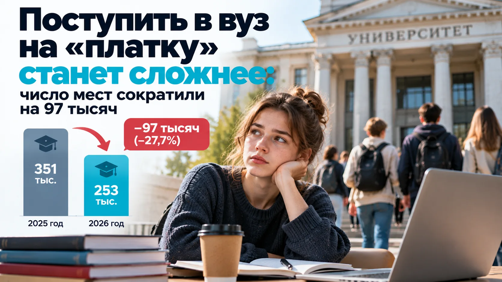 В российских университетах сократилось количество мест для платного обучения.