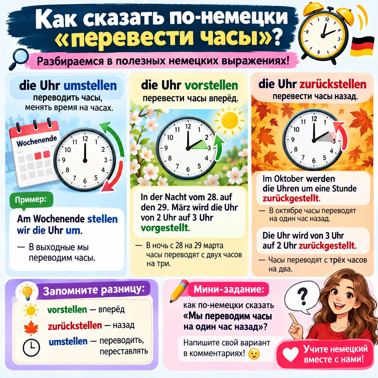 🕰 Как сказать по-немецки «перевести часы»? ⏰