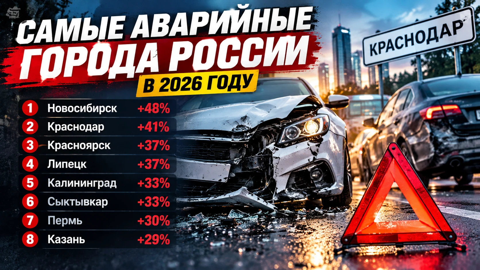 Названы самые аварийные города России в 2026 году: Краснодар — на втором месте