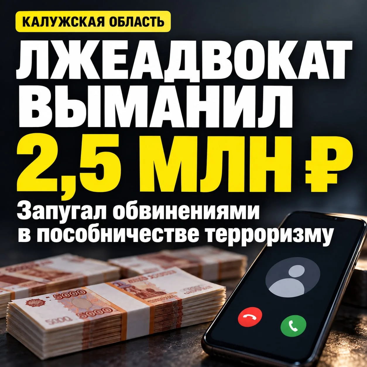 Лжеадвокат запугал жителя Калужской области и выманил 2,5 млн рублей