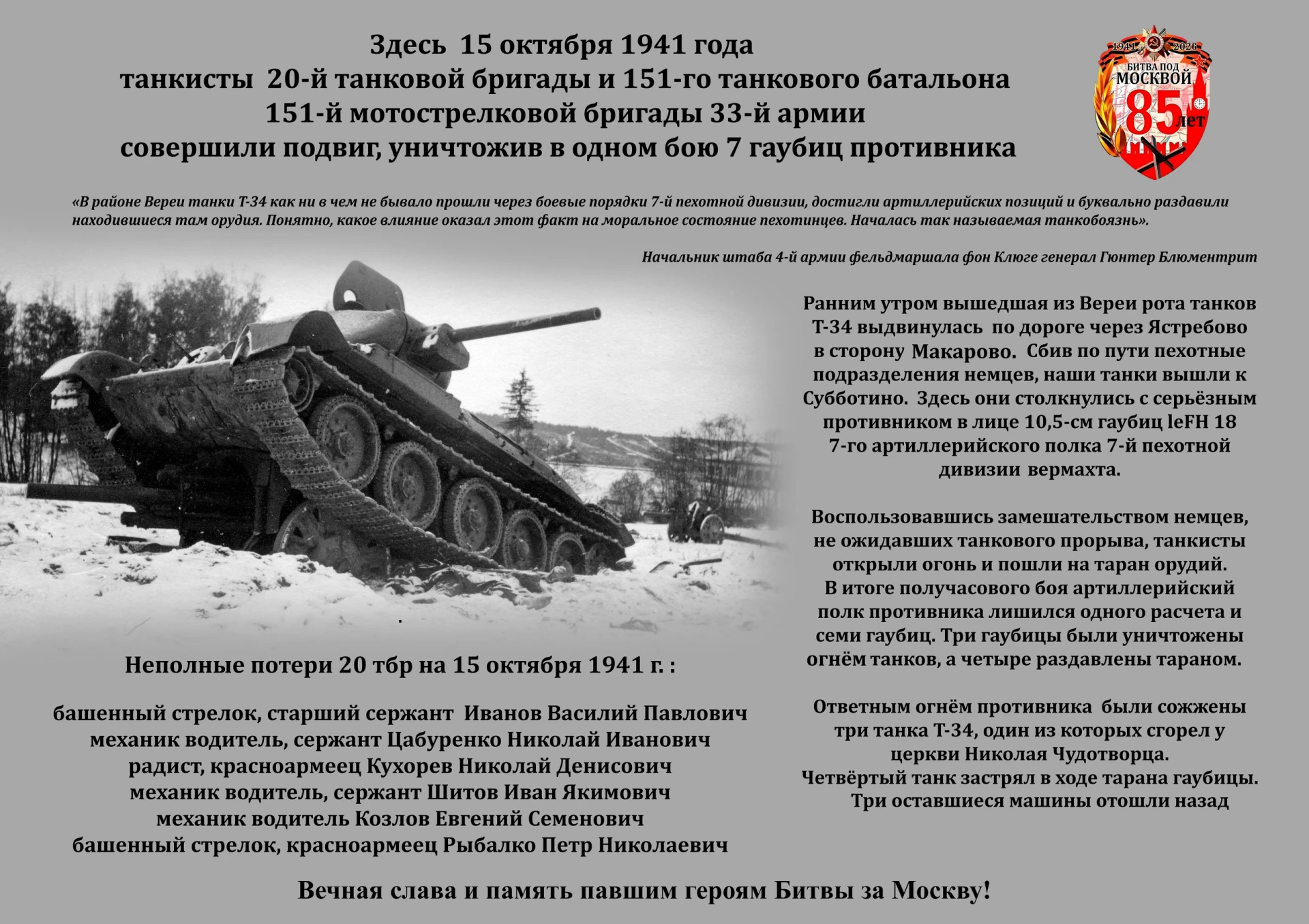ЭТОТ ДЕНЬ В ИСТОРИИ БИТВЫ ЗА МОСКВУ. БРОНЯ НАРО-ФОМИНСКА.