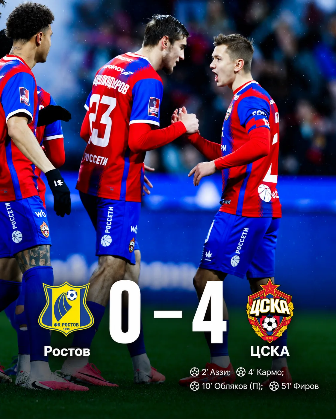 🔥 ЦСКА разгромил «Ростов» — 4:0