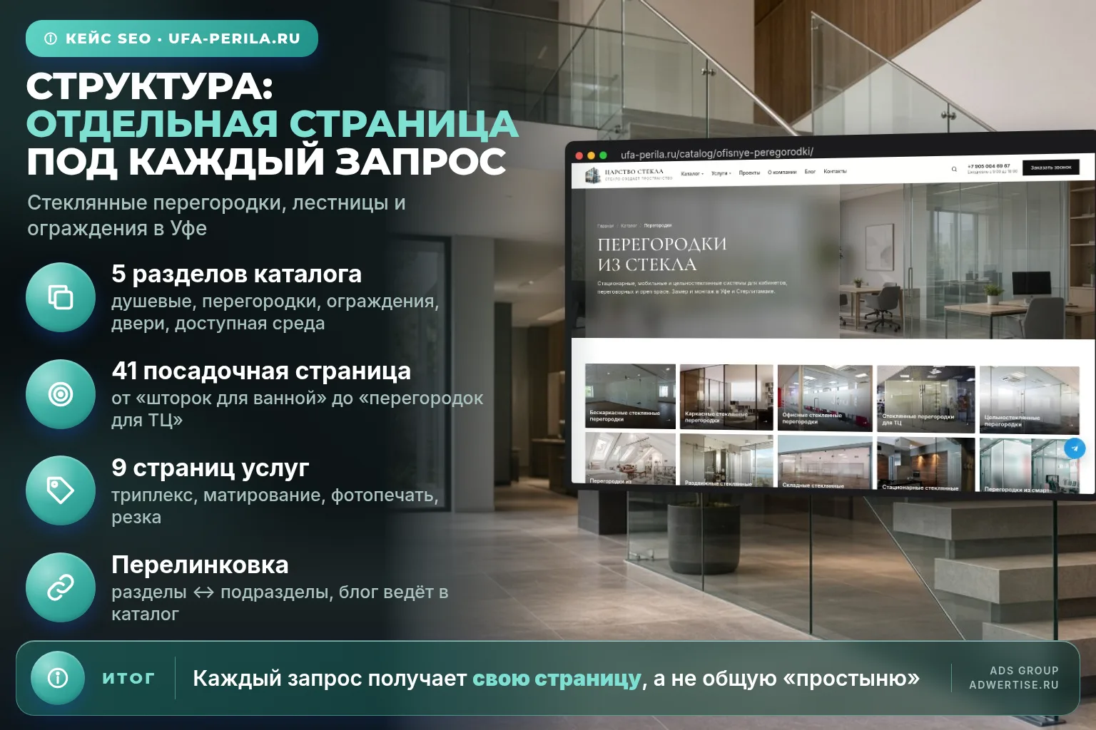 Кейс: SEO-продвижение сайта ufa-perila.ru — стеклянные перегородки, лестницы и огражден...