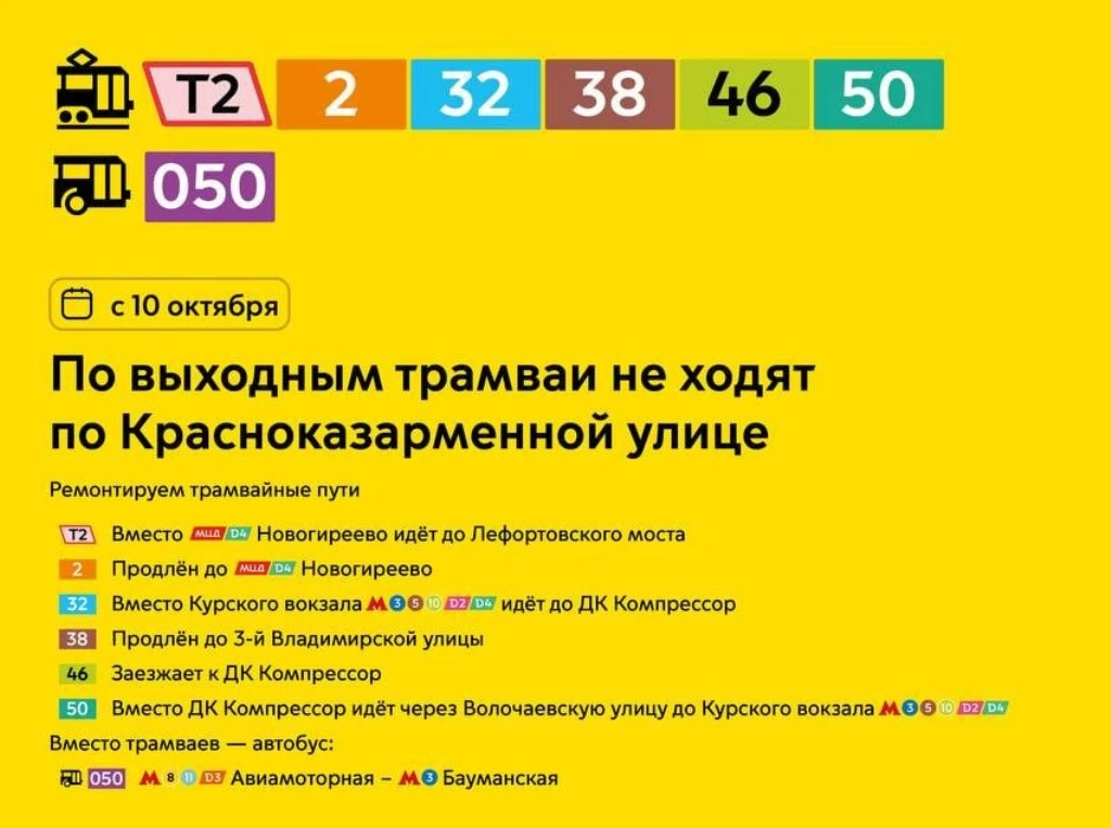 🚋 Трамваи в ВАО изменят маршруты на выходные