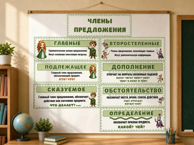 Наглядный материал «Члены предложения». 🏰✨