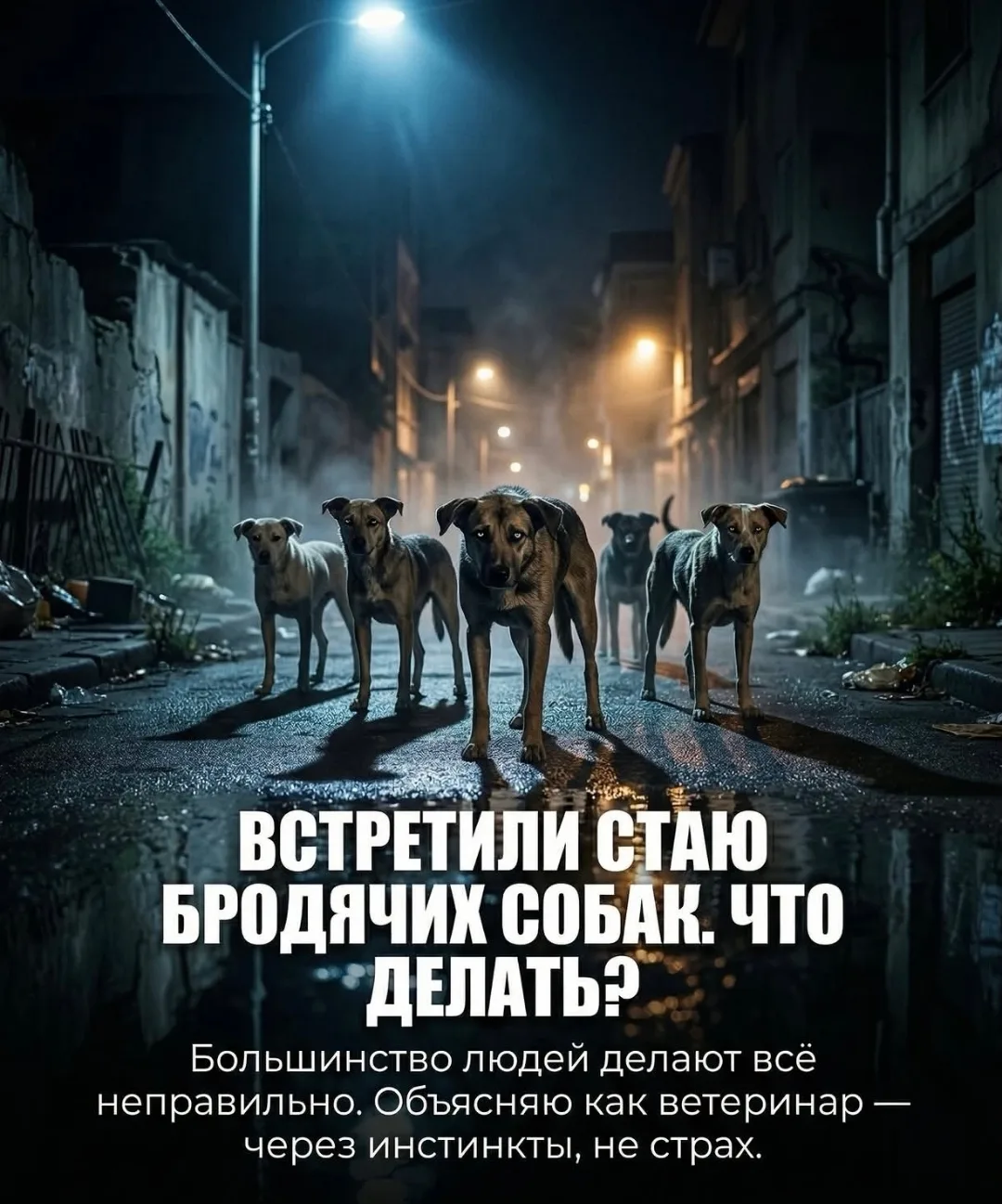 Вы идёте домой вечером. Тёмная улица. И вдруг — стая бродячих собак. Прямо перед вами.
