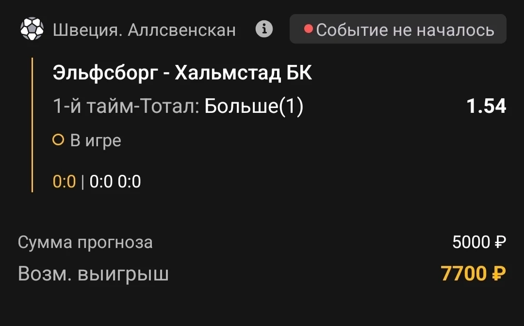 1-й тайм | Тотал 0.5-1 (Б)