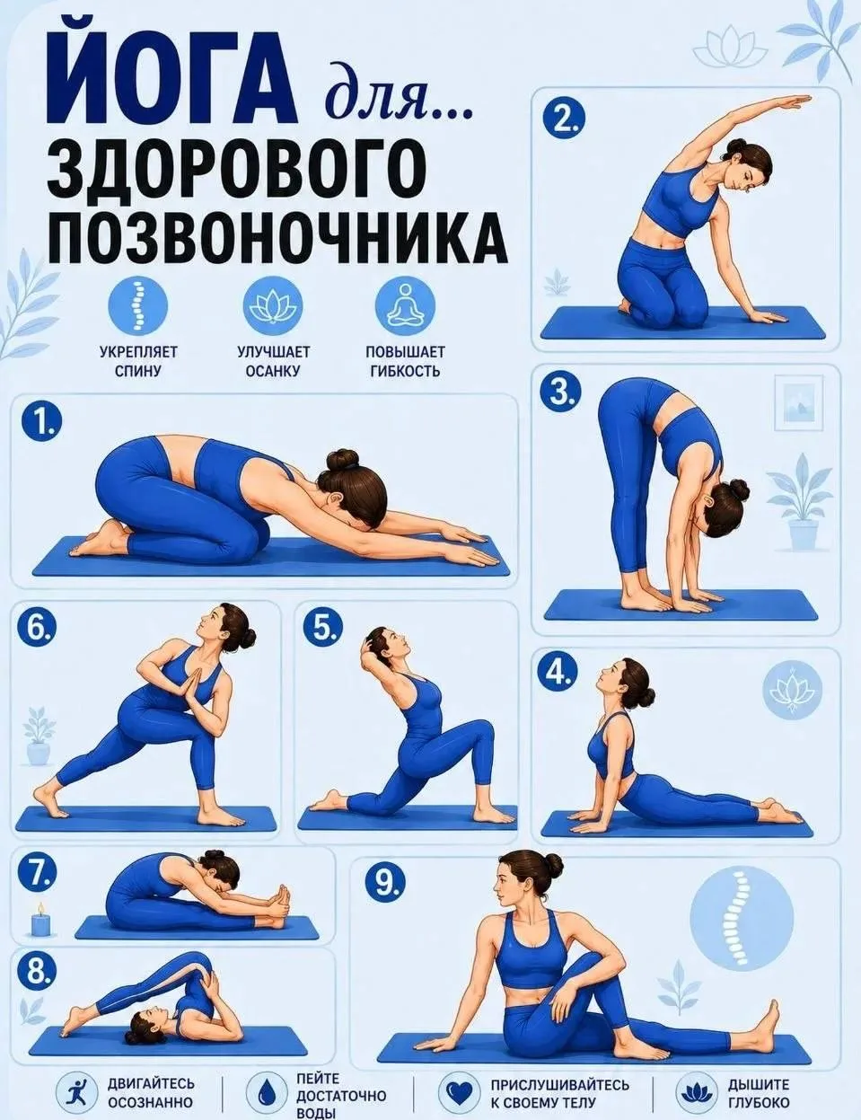 Асаны из йоги для здорового позвоночника.
