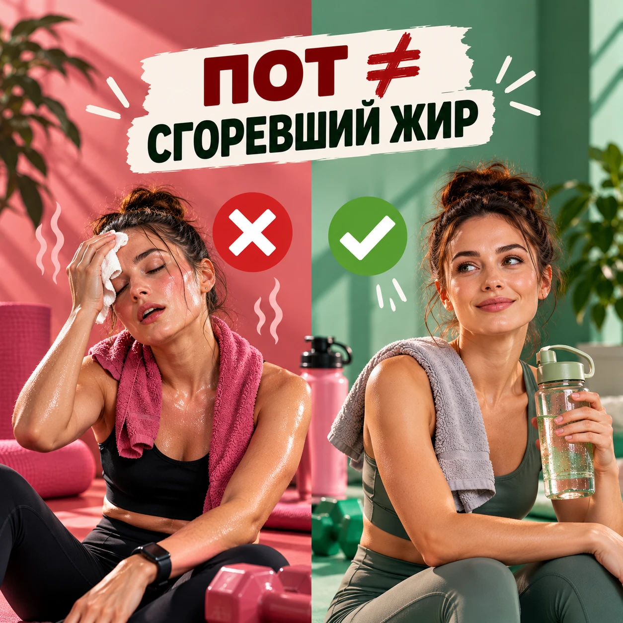 ❌ Миф: чем больше пота, тем больше жира сжигаешь.