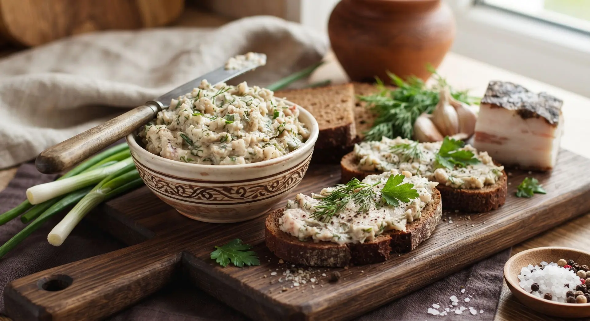 ## Нежнейшая намазка из солёного сала с чесноком и зеленью 🥓🌿