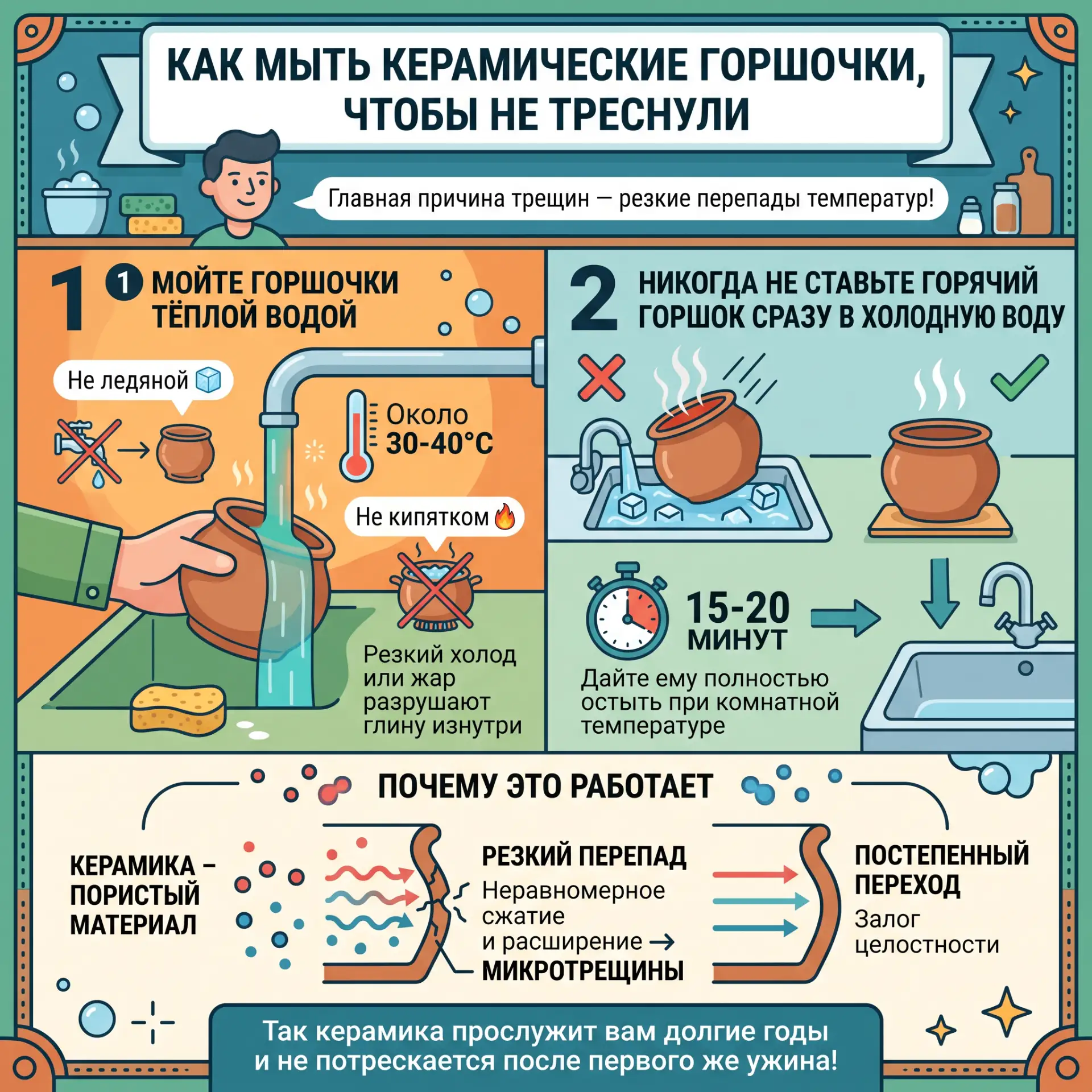 Как мыть керамические горшочки, чтобы не треснули 🧽Керамика — посуда долговечная, но к...