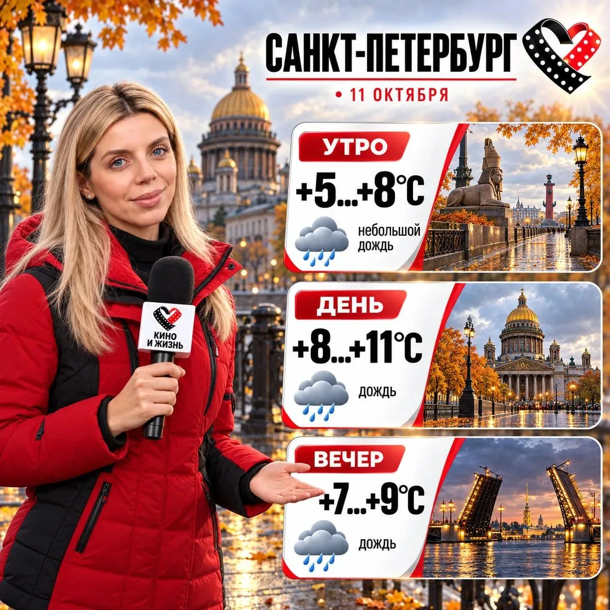 🌧 Погода 11 октября в Санкт-Петербурге.