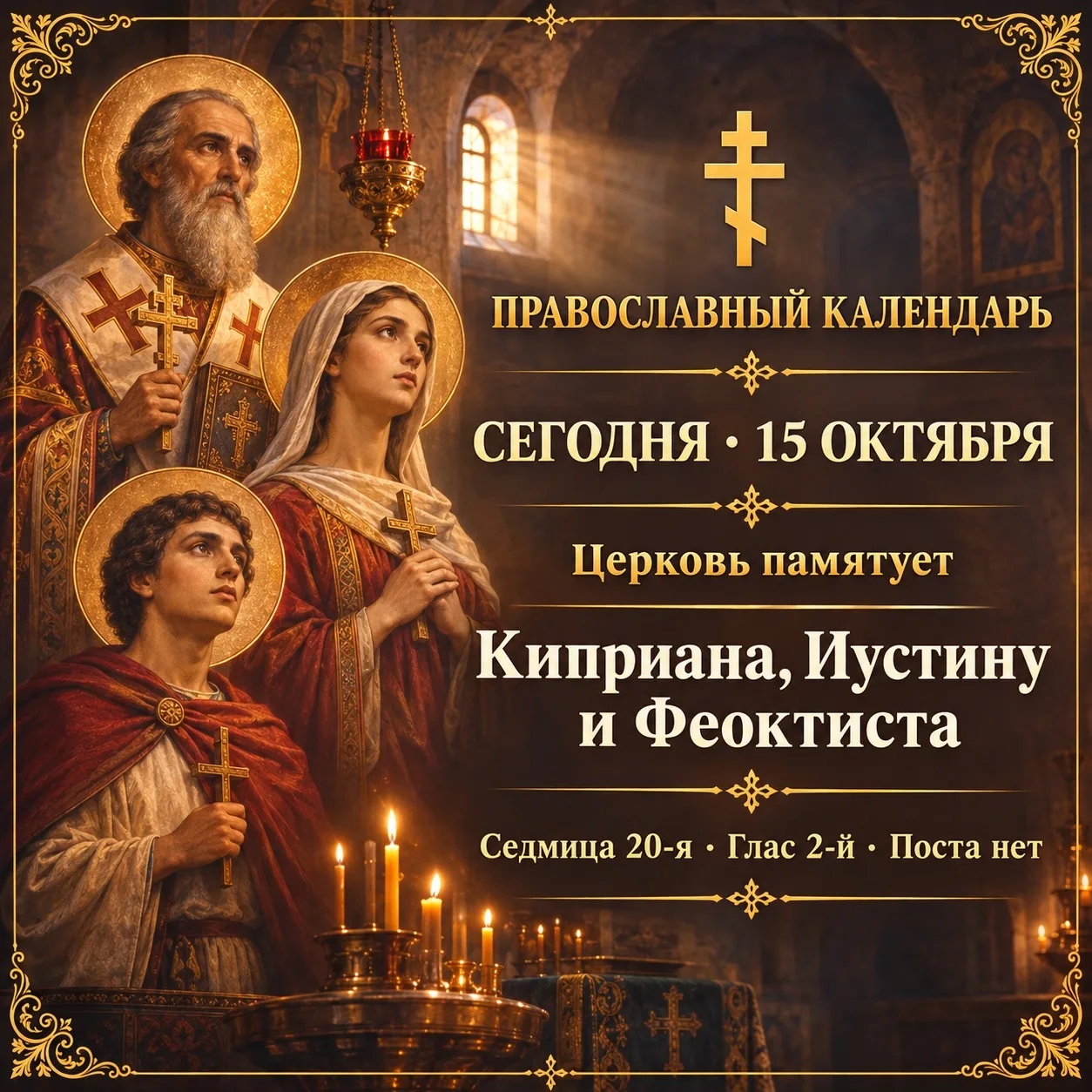 15 октября: священномученик Киприан, мученица Иустина и другие памяти дня