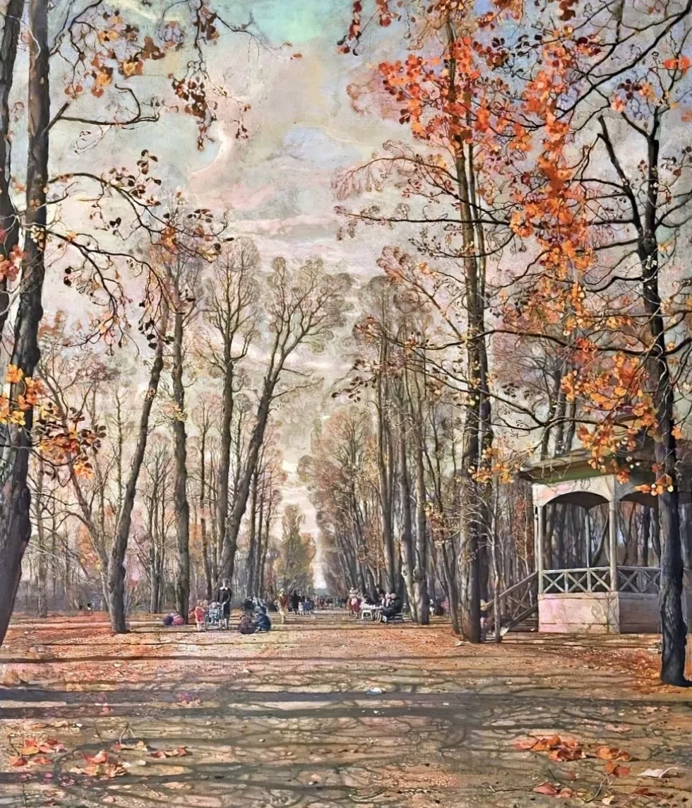 🍂 Осеннее очарование Петербурга: картина Исаака Бродского «Аллея Летнего сада осенью»