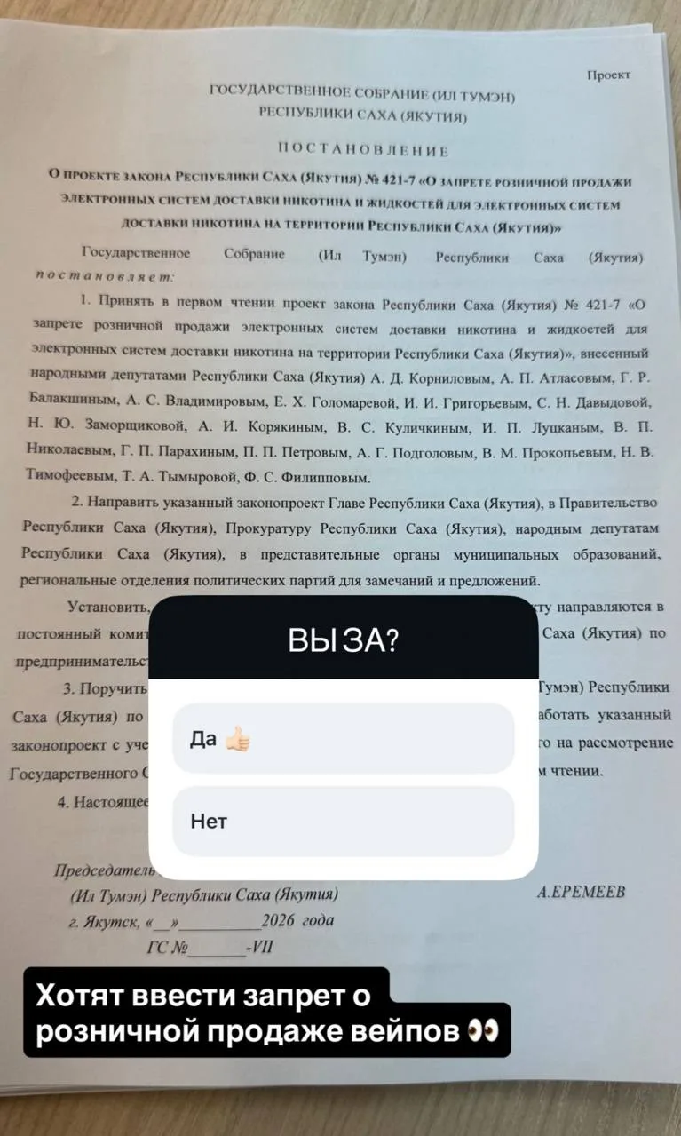 Предприниматель из Якутска выступила за полный запрет продажи вейпов в республике