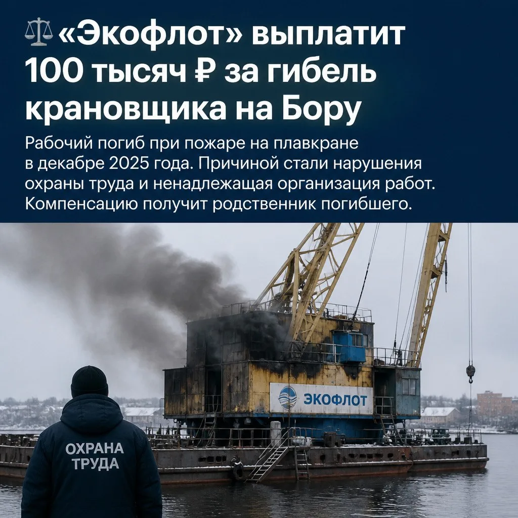 Экофлот выплатит 100 тысяч рублей за гибель крановщика на Бору.