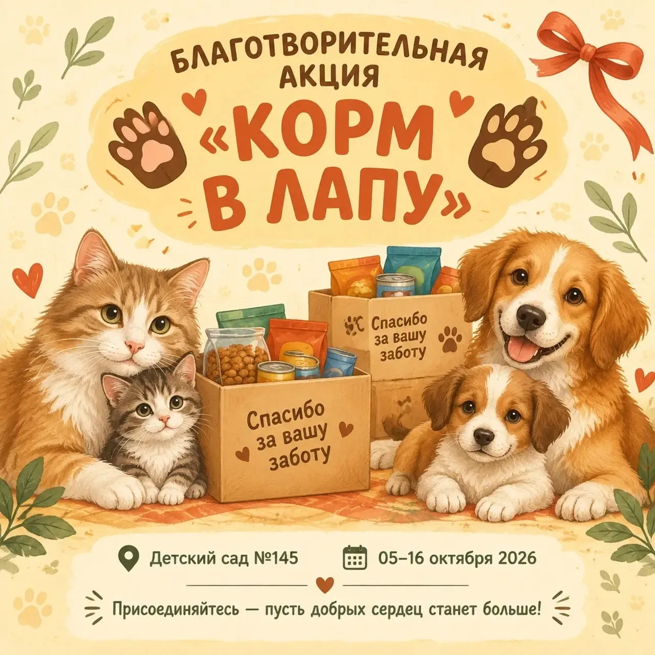 📣Наш детский сад   присоединяется к благотворительной акции «Корм в лапу» в поддержку ...