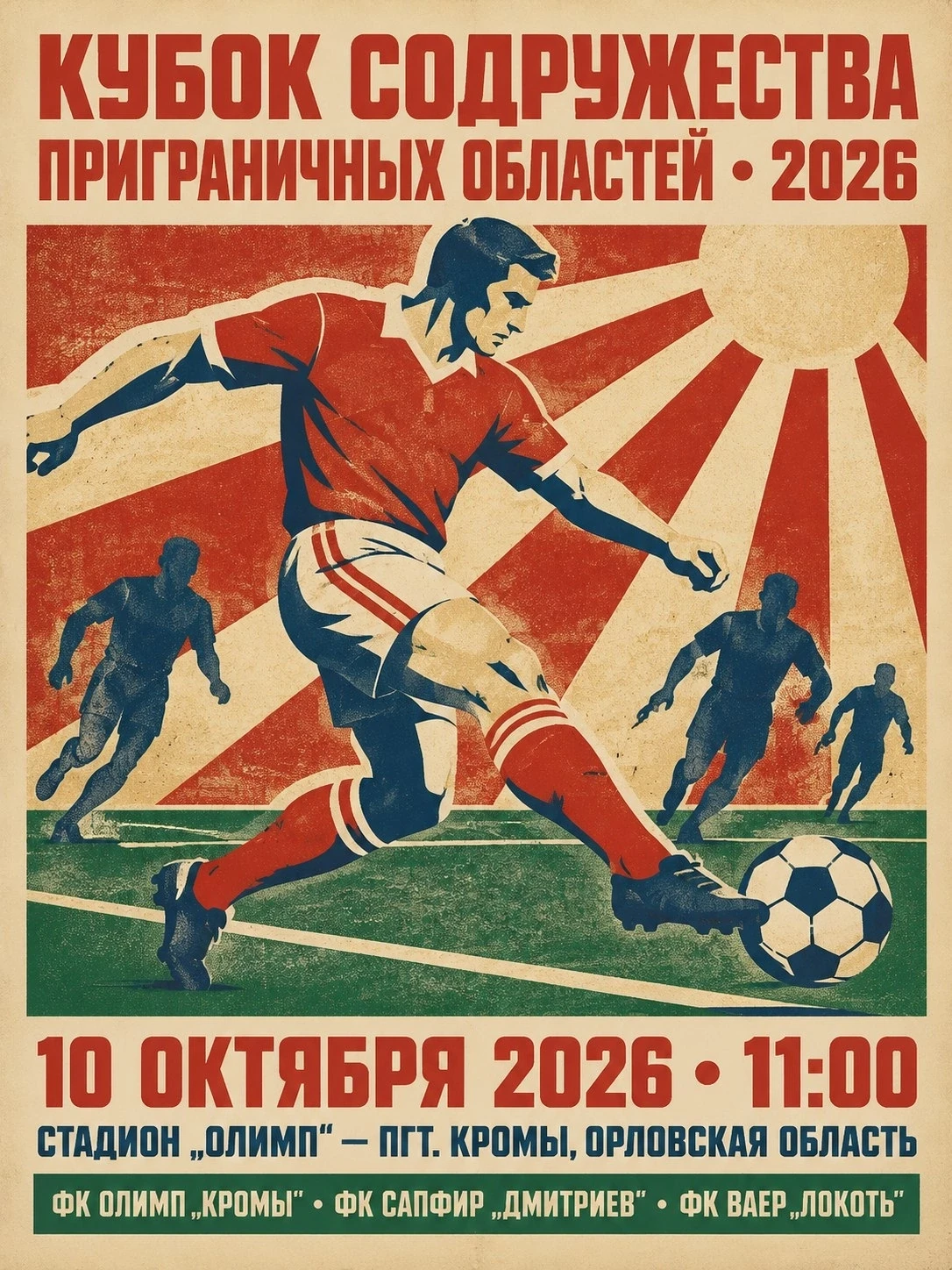 ⚽ Кубок содружества приграничных областей по футболу состоится 10 октября в Кромах на с...