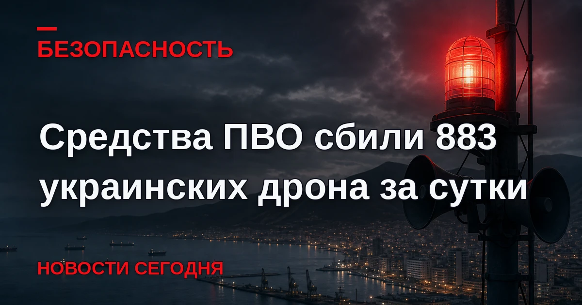 Силы ПВО за сутки уничтожили 883 украинских беспилотника, сообщило во вторник Миноборон...