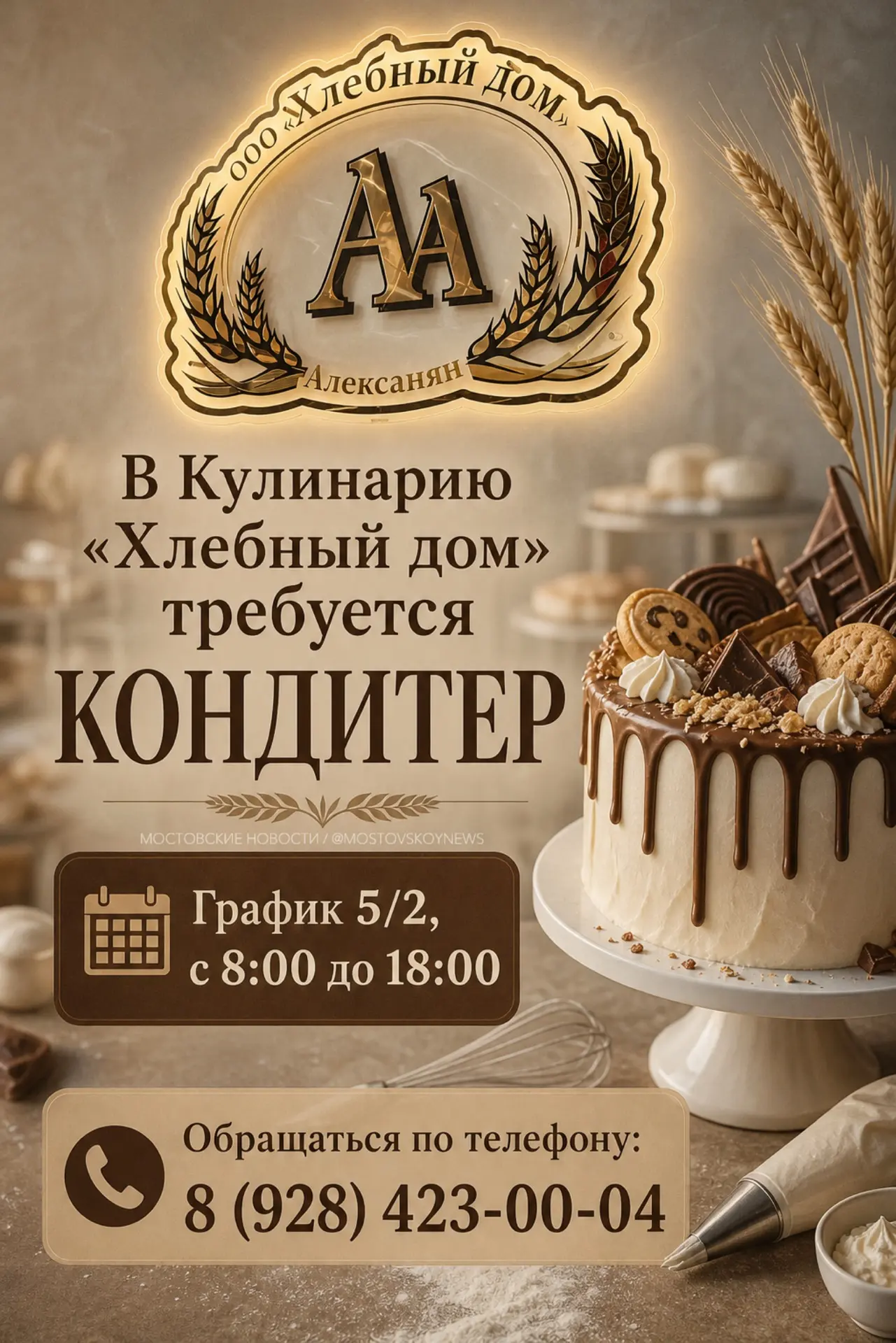 🧁В кулинарию «Хлебный дом» требуется кондитер