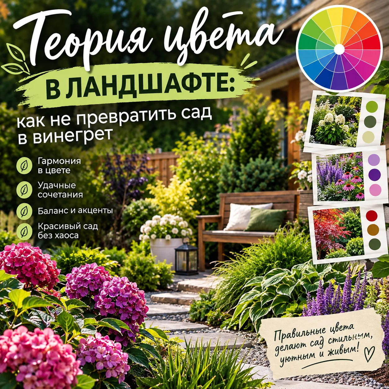🌿 ТЕОРИЯ ЦВЕТА В ЛАНДШАФТЕ: КАК НЕ ПРЕВРАТИТЬ САД В ВИНЕГРЕТ? 🎨