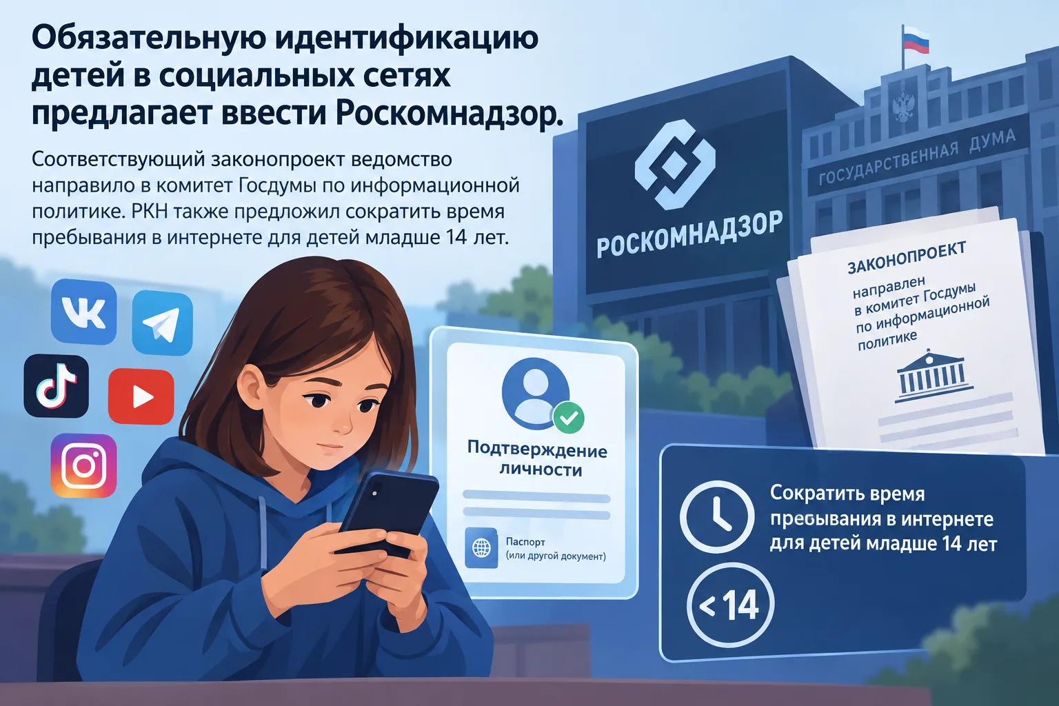 Обязательную идентификацию детей в социальных сетях предлагает ввести Роскомнадзор.
