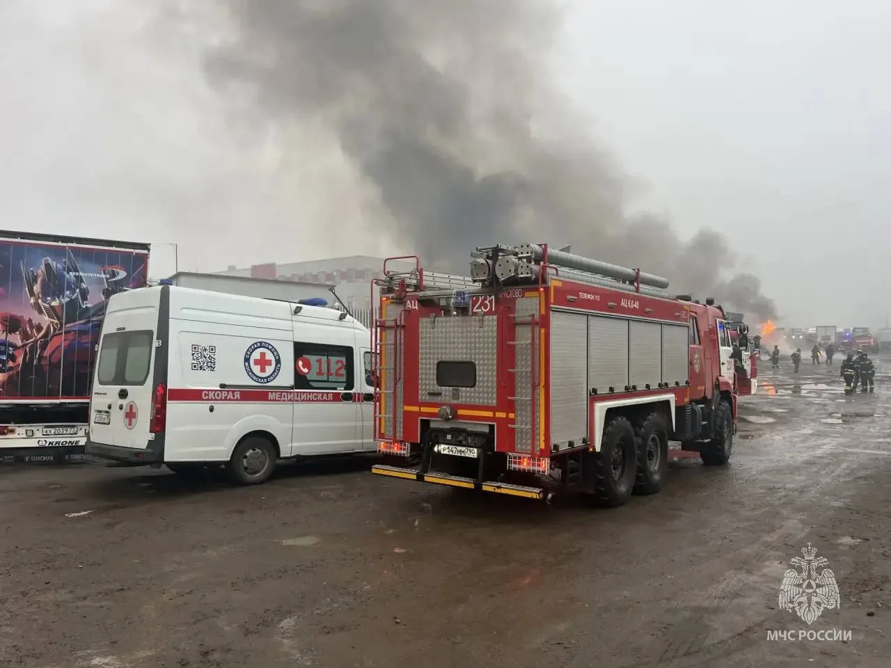 Пожар на территории промзоны в Мотяково, городской округ Люберцы.