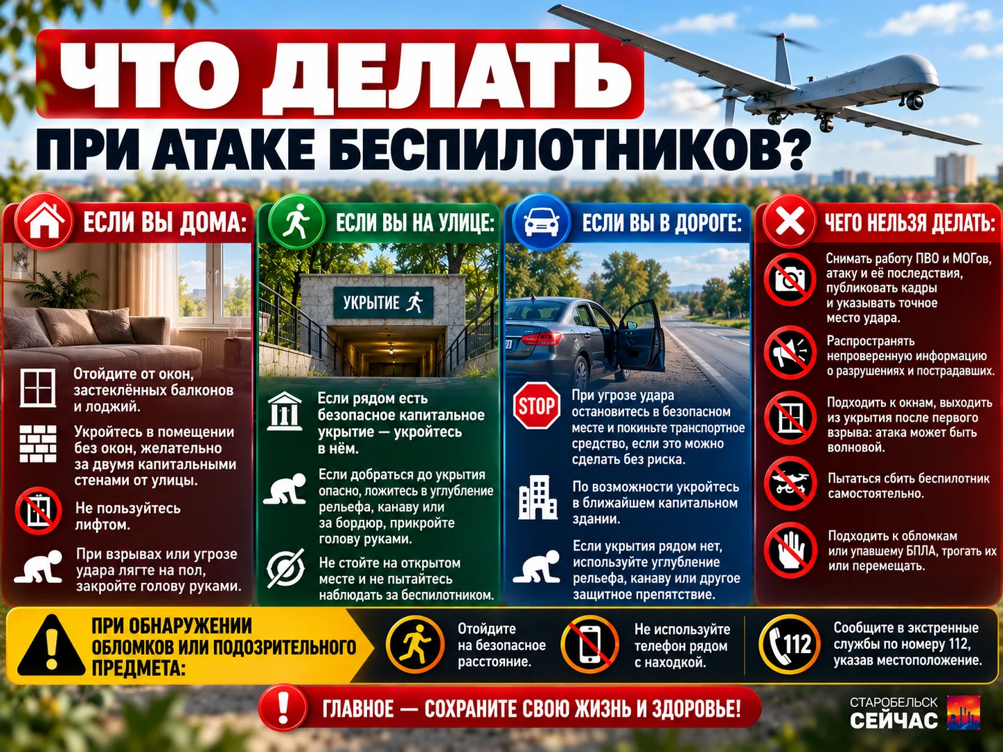🚨 ЧТО ДЕЛАТЬ ПРИ АТАКЕ БЕСПИЛОТНИКОВ?