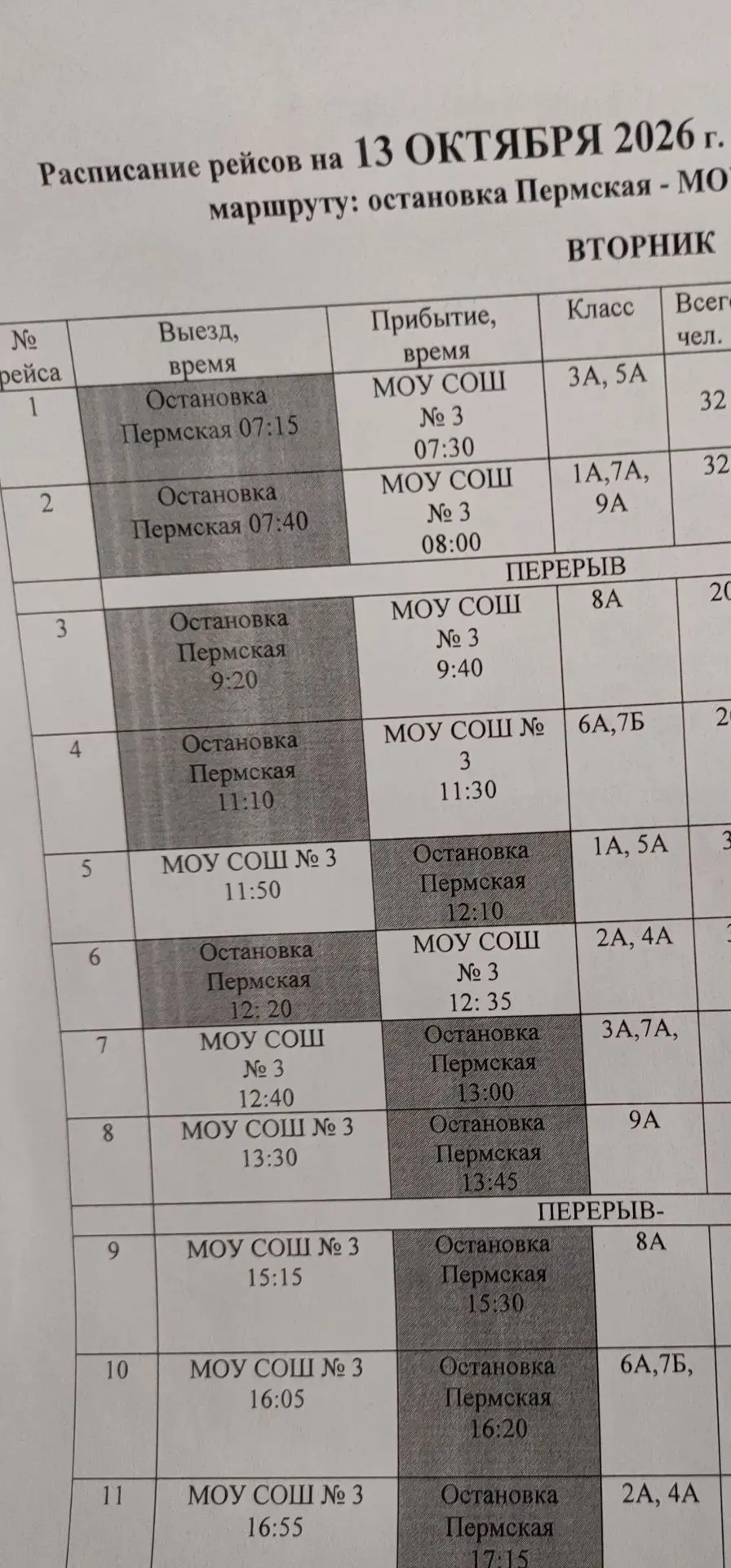 Расписание на 13 октября.