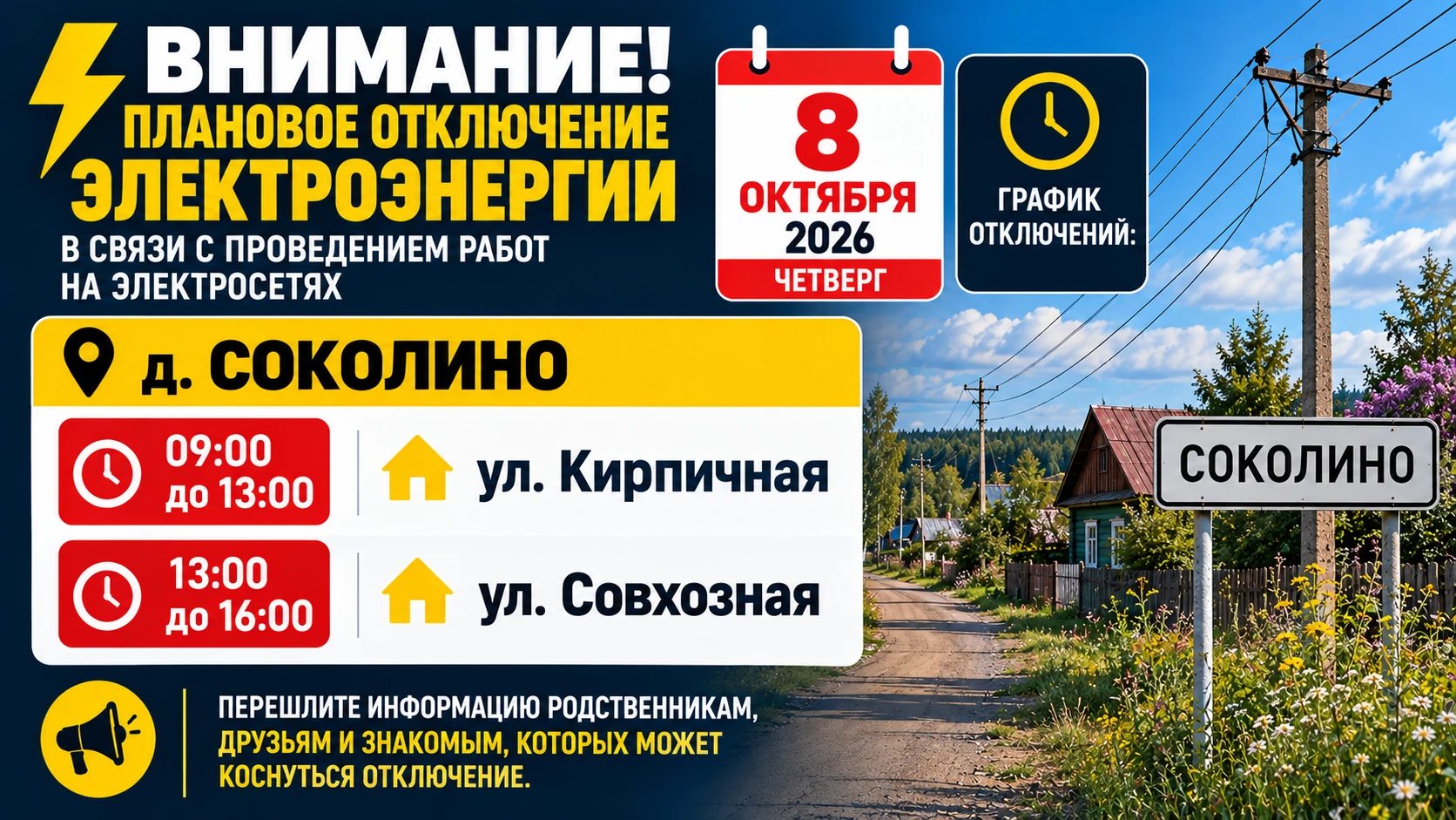 ⚡ Внимание! Плановое отключение электроэнергии