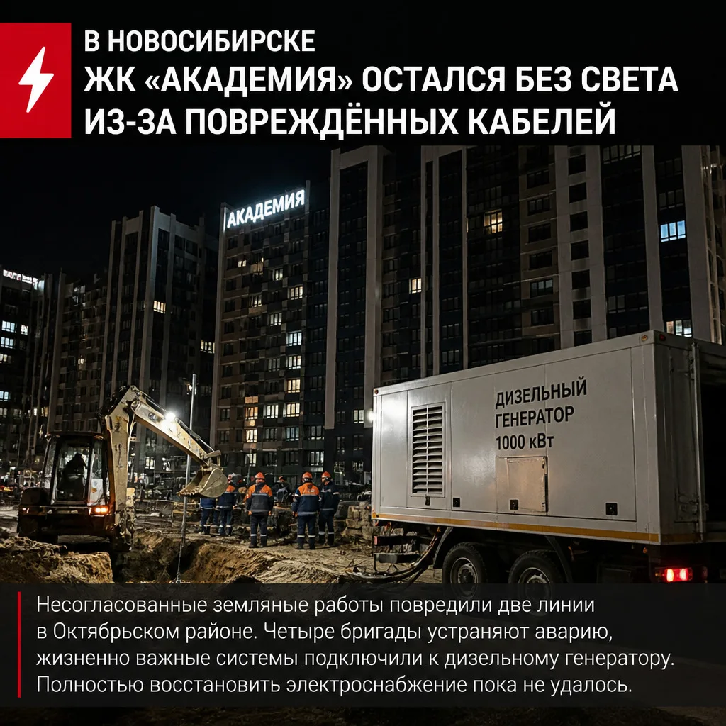 ⚡ В Новосибирске ЖК «Академия» остался без света из-за повреждённых кабелей