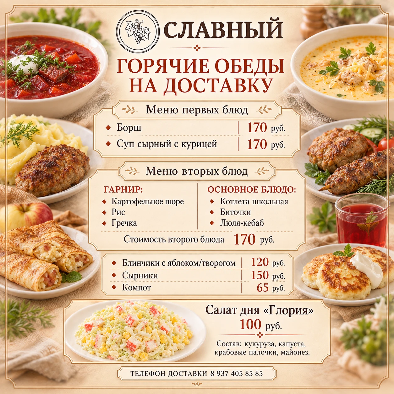 Меню горячих обедов на сегодня 🍲