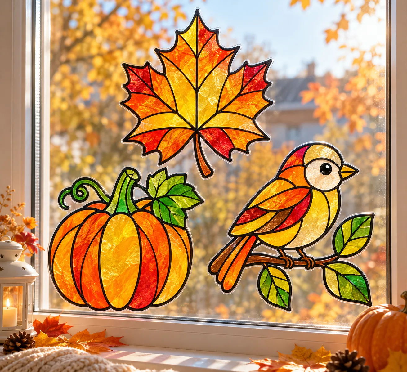 🍂 Осенние витражи на окнах 🍁