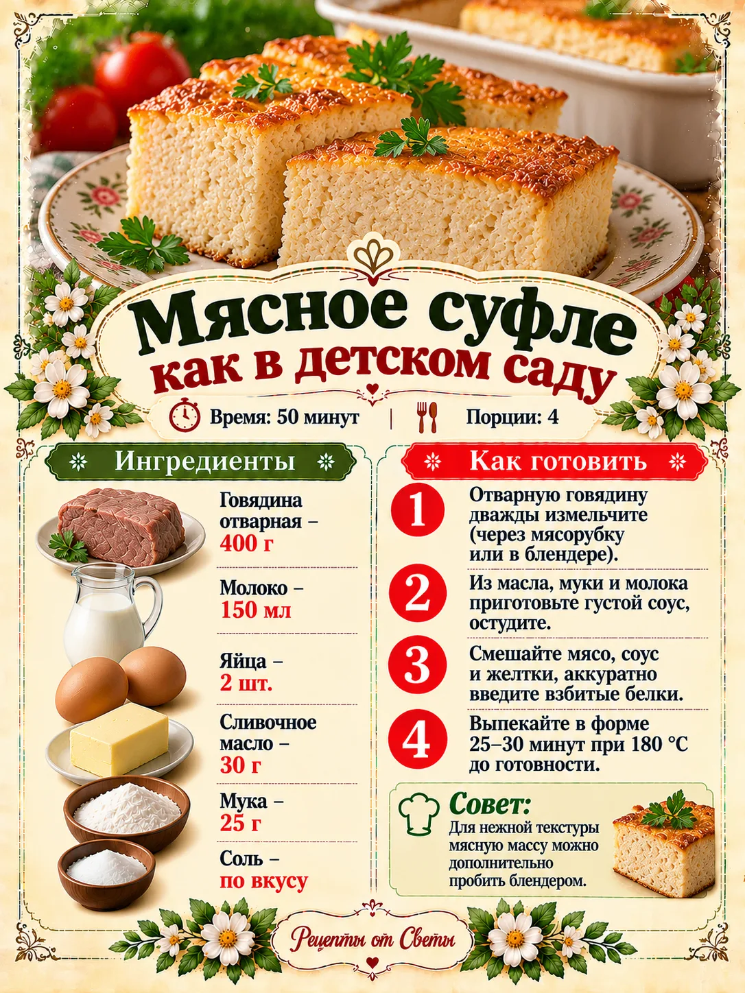 🍖 Нежное мясное суфле, как в детском саду, которое буквально тает во рту и возвращает ...