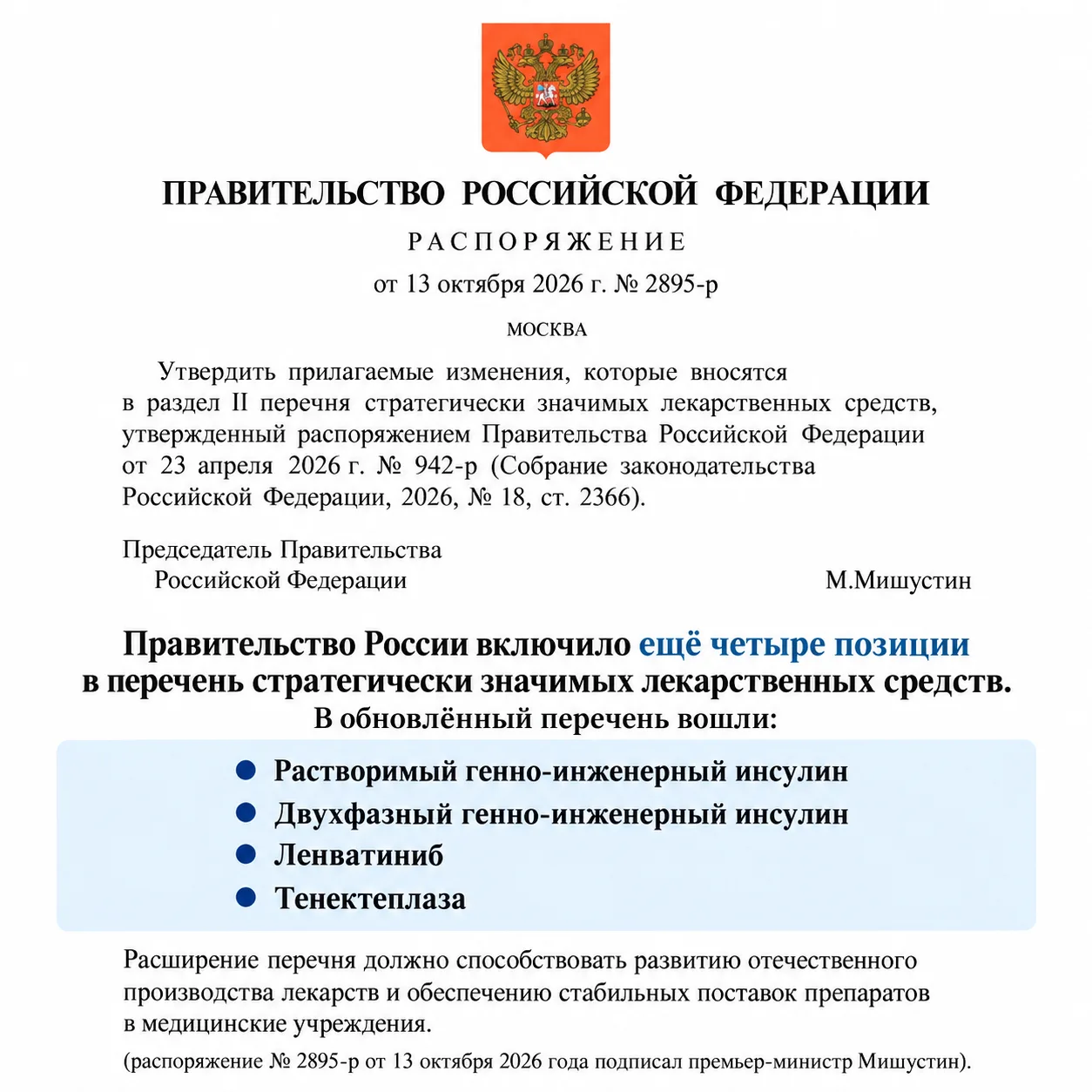 ✅ В обновлённый перечень вошли четыре позиции: