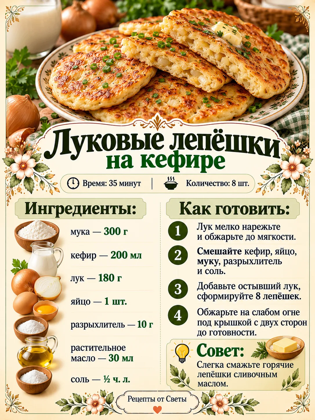 🧅 Румяные луковые лепёшки на кефире, которые так и просятся вместо хлеба к горячему су...