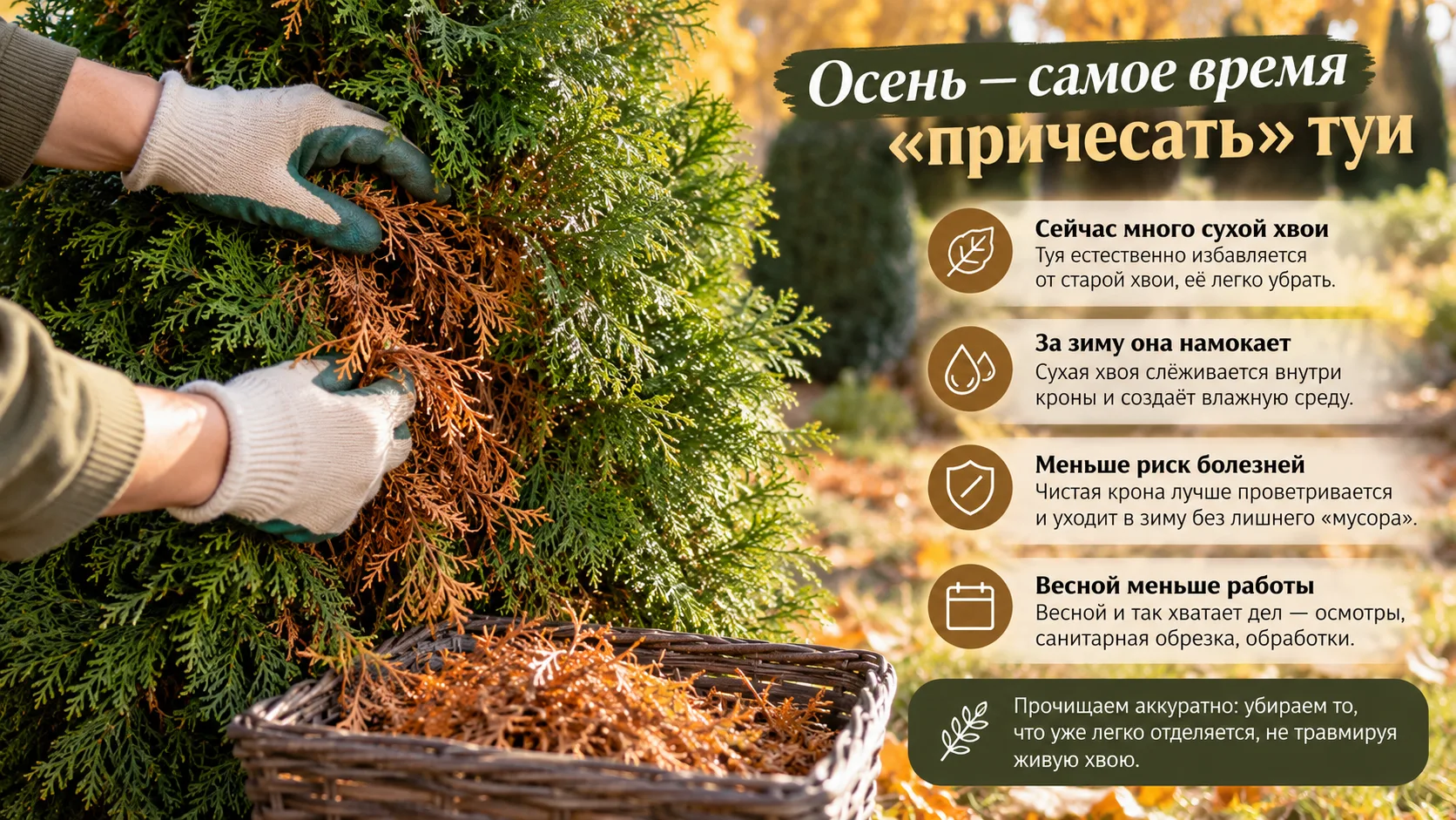 🌲 Осень — самое время «причесать» туи