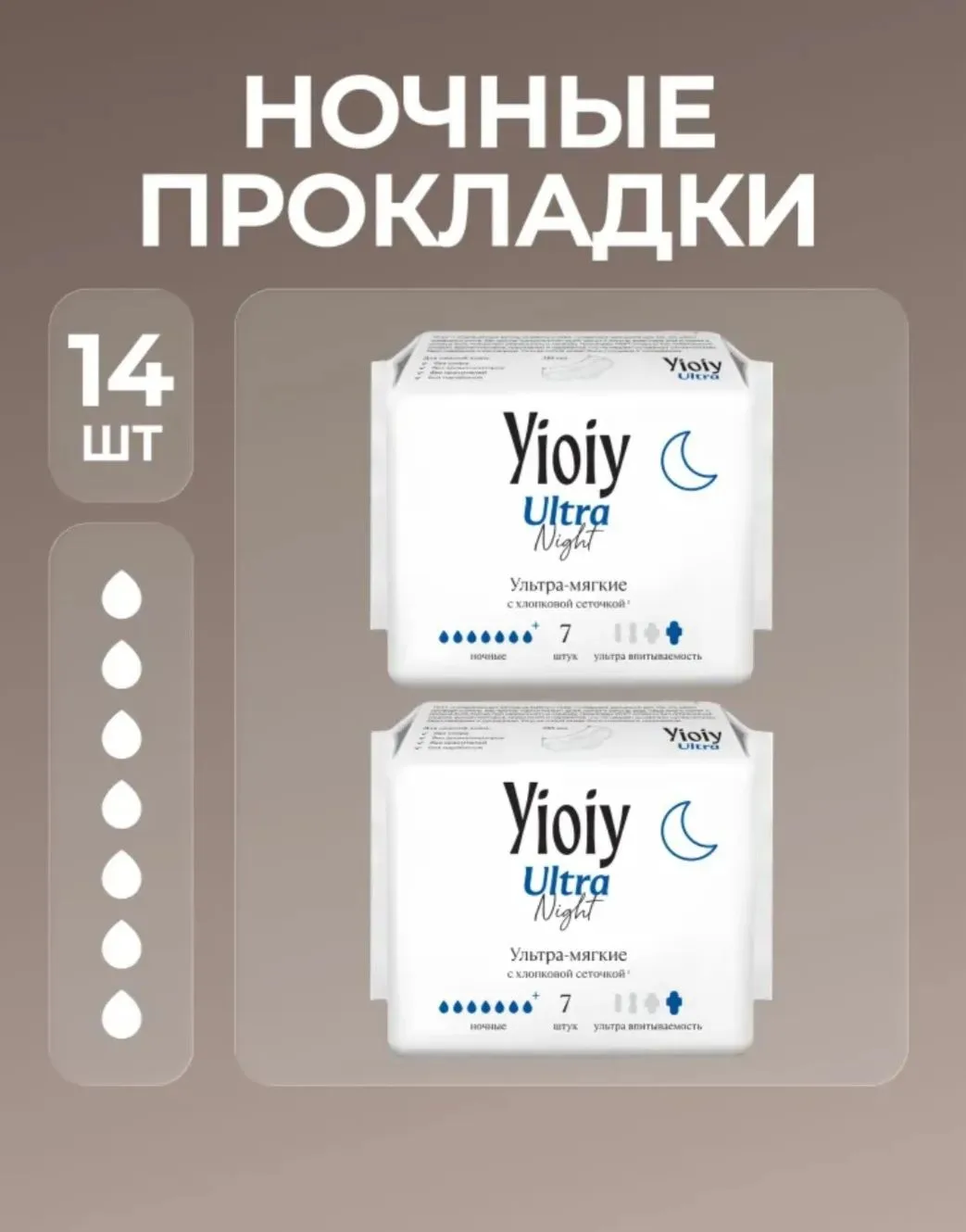 Женские гигиенические прокладки ночные YIOIY Ultra блок 2х7 шт.
