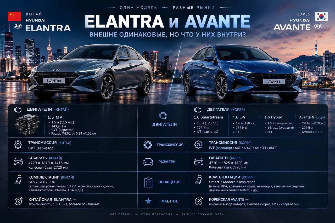 🇨🇳 ELANTRA И 🇰🇷 AVANTE — ВНЕШНЕ ОДИНАКОВЫЕ, НО ЧТО У НИХ ВНУТРИ?